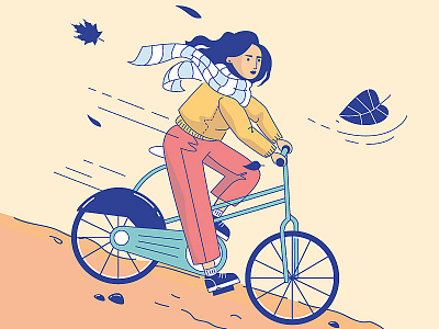 Autumn girl 2d 2d character 2d design 2d illustration autumn bycicle flat girl riding vector wonam