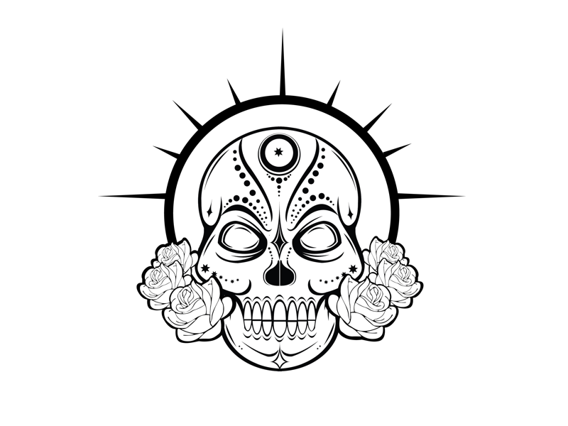 Download Sugar Skull Tattoo Line Drawing - rose tatoo