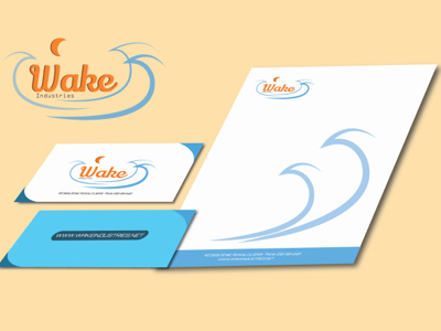 Conceptual identity package "wake industries" business card corporate identity logo design stationary vector logo