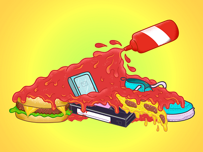 Let's ketchUP on things burger design fast food food illustration illustrator ketchup phone photoshop pizza snickers vector vhs