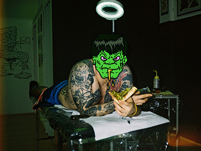 Hulk is not mad analog collage food hulk illustration illustrator ljubljana marvel photograph pizza tattoo