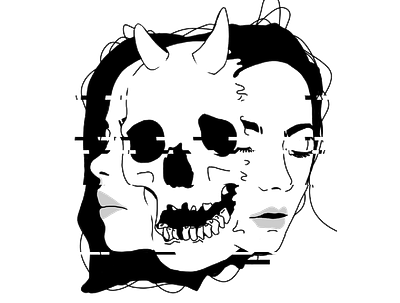 Skull Morph annihilation black and white concept dark art dnd girl glitch illustration morph simple skull art