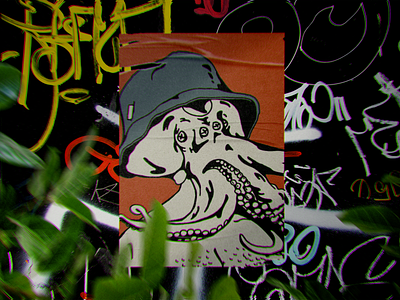 Physical NFT #002 90s 90s art art bored ape bucket hat digital gallery art graffiti illustration nft physical print squid