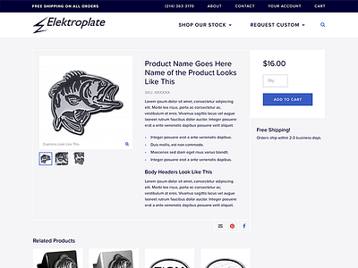 Product Page for Elektroplate e commerce mockup product ui ux web