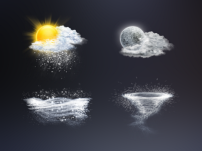 Weather icons clouds cyclone icons lighting moon rain realistic snow storm sun tornado weather