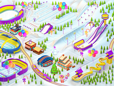 Winter sports map 3d bobsleigh joghurt map ski snow snowboard sports winter