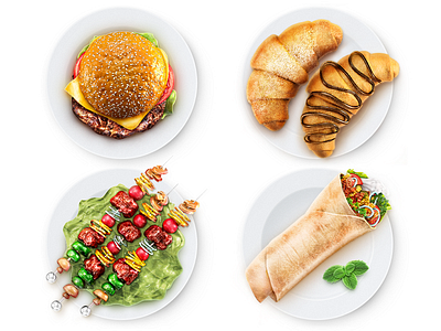 Food icons burger food grill icons kabob pastry realistic shawarma skeuomorphism