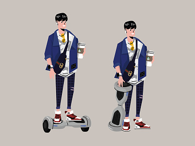 'Atas' dude asian character coffee flat gucci guy hoverboard human illustration person shoes streetwear