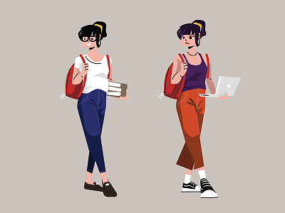 Nerd vs geek asian character flat geek girl human illustration nerd person shoes streetwear