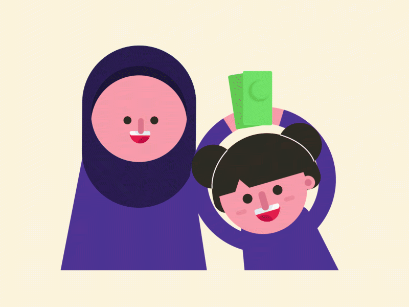 Eid 2020 - Sisters character duit raya eid eidulfitri flat gif girl hijab human illustration kid muslim people raya sister