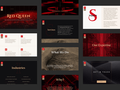 Red Queen Ventures classy red and gold serif venture visual design web design