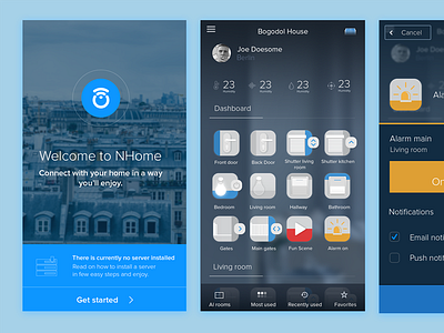 Smart Home app blue dark interface