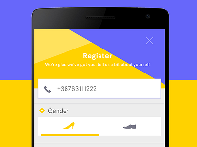 Fashion app registration app blue interface mobile register form yellow