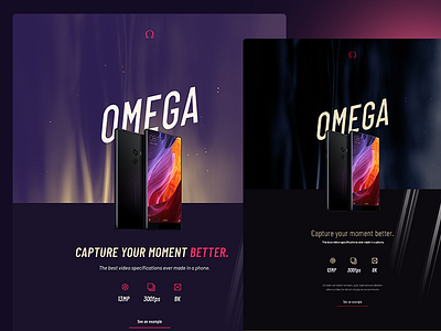 Omega landing pages black blue dark landing mobile noir page purple web website