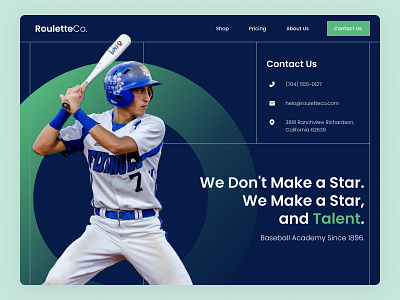 Baseball Academy Web Exploration baseball branding contact us dailyui design hero section landing page ui ui design uiux ux web design