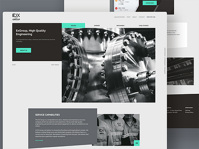 Engineering website black and white bold dark homepage industrial strong web website