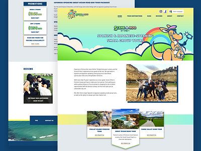 Sight seeing tours colorful fun kangaroo playful tours ui website