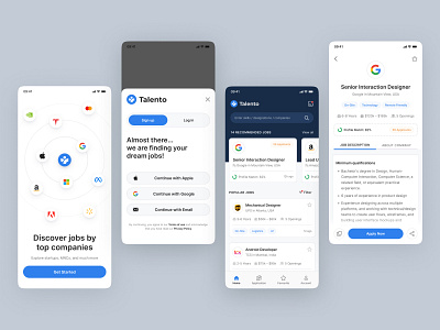 Talento - Job Seeker App app blue job job portal job search mobile search talento ui ui design ux