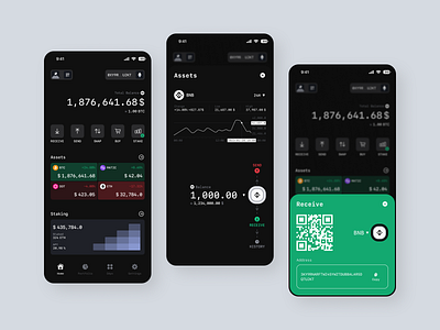 UED/UI Interact with crypto. Dark Wallet Assets concept