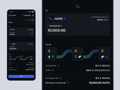 UI page for Swap. Crypto wallet. DeFi