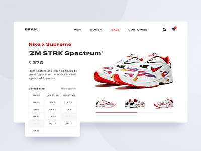 Nike x Supreme Product Page Concept e commerce fashion fashion design fashion ui nike online store product page shoes shopping sneaker supreme ui ui design ux ux ui