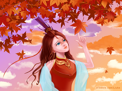 Girls and Maple Leaves illustration