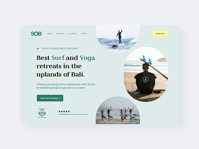 Surfers of Bali - Hero exploration bali camping clean elements hero section homepage surfing travel trip ui website yoga