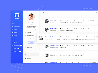 Github Redesign - Followers app chat color colour dashboard github inpsiration redesign ui ux website