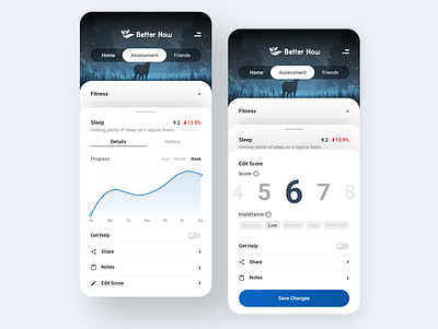 Better Now - Score app app design assessment color colour dashboard design dribbble invite fitness focus mobile mobile deisgn share sleep ui ui design ui ux ux website