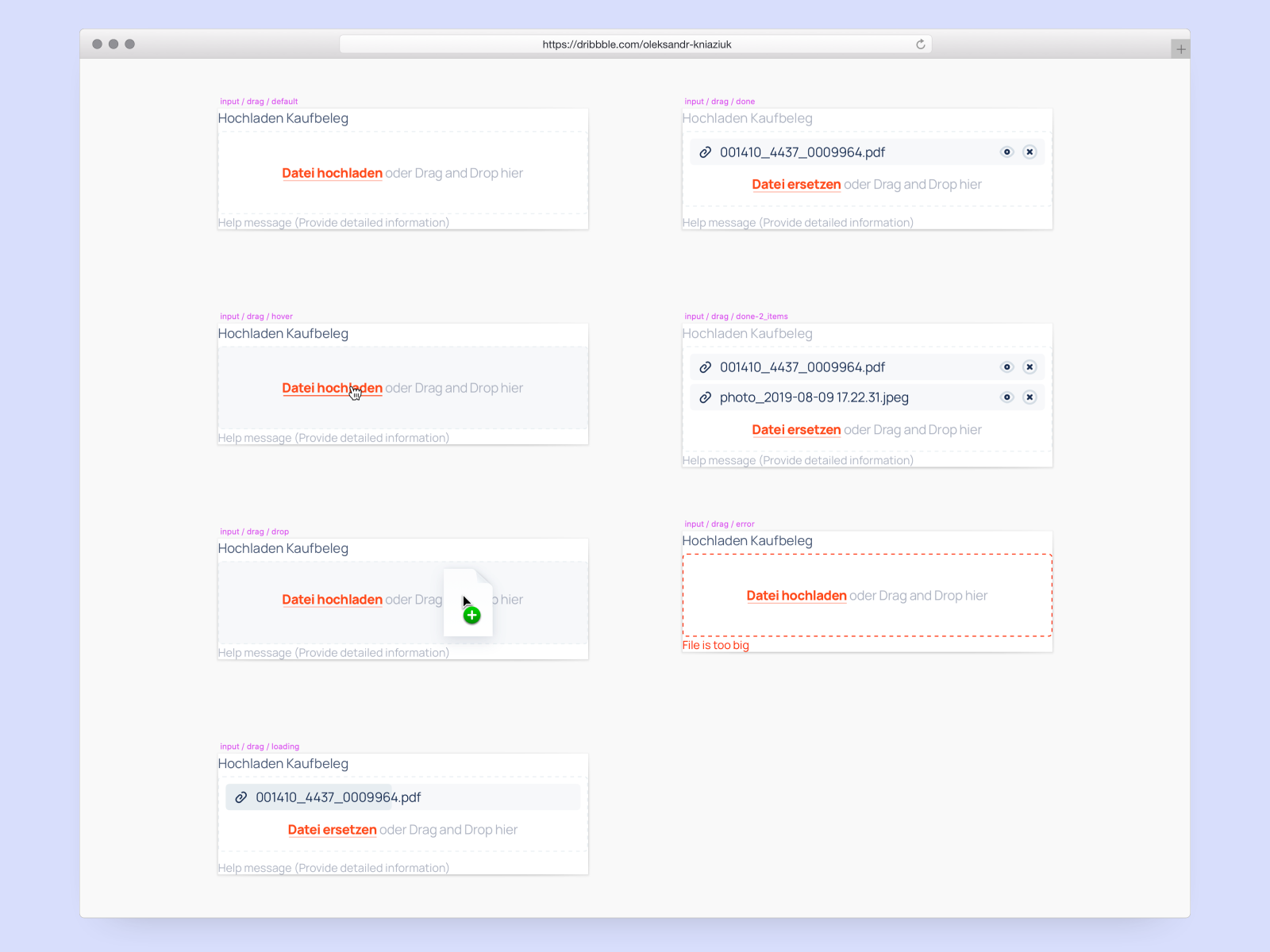 Attach files component by Oleksandr Kniaziuk on Dribbble