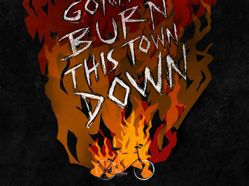 Lyric poster grunge bike fire lettering paper illustration poster