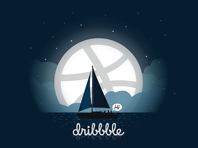 Hi dribbble blue boat design dribbble hi illistration logo night vecto water