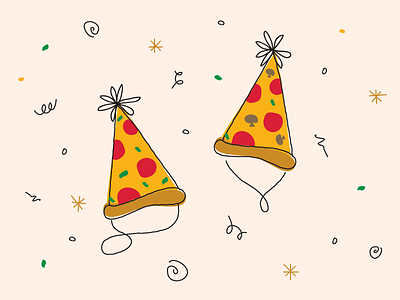Party Time celebrate confetti festive food fun illustration mushroom party party hat pepperoni pizza pizza party