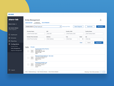 Sharecare Entity Management Advanced Search medical technology medtech ui ux
