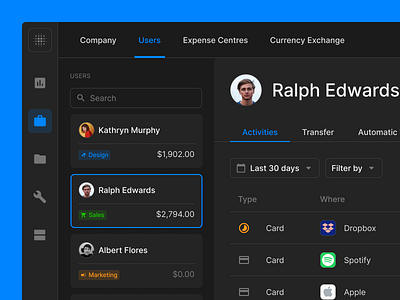 Dashboard UI (Dark) bank banking app dashboard figma finance fintech sketch table ui uikit web website