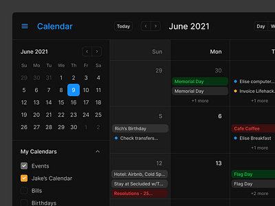 Calendar UI (Dark) dashboard desigsystem figma task task manager tasks todo todo list uikit web website