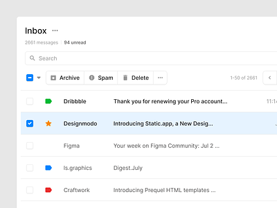 Inbox UI (Light & Dark) designsystem figma inbox letter mail messages prototyping ui uikit ux wireframe