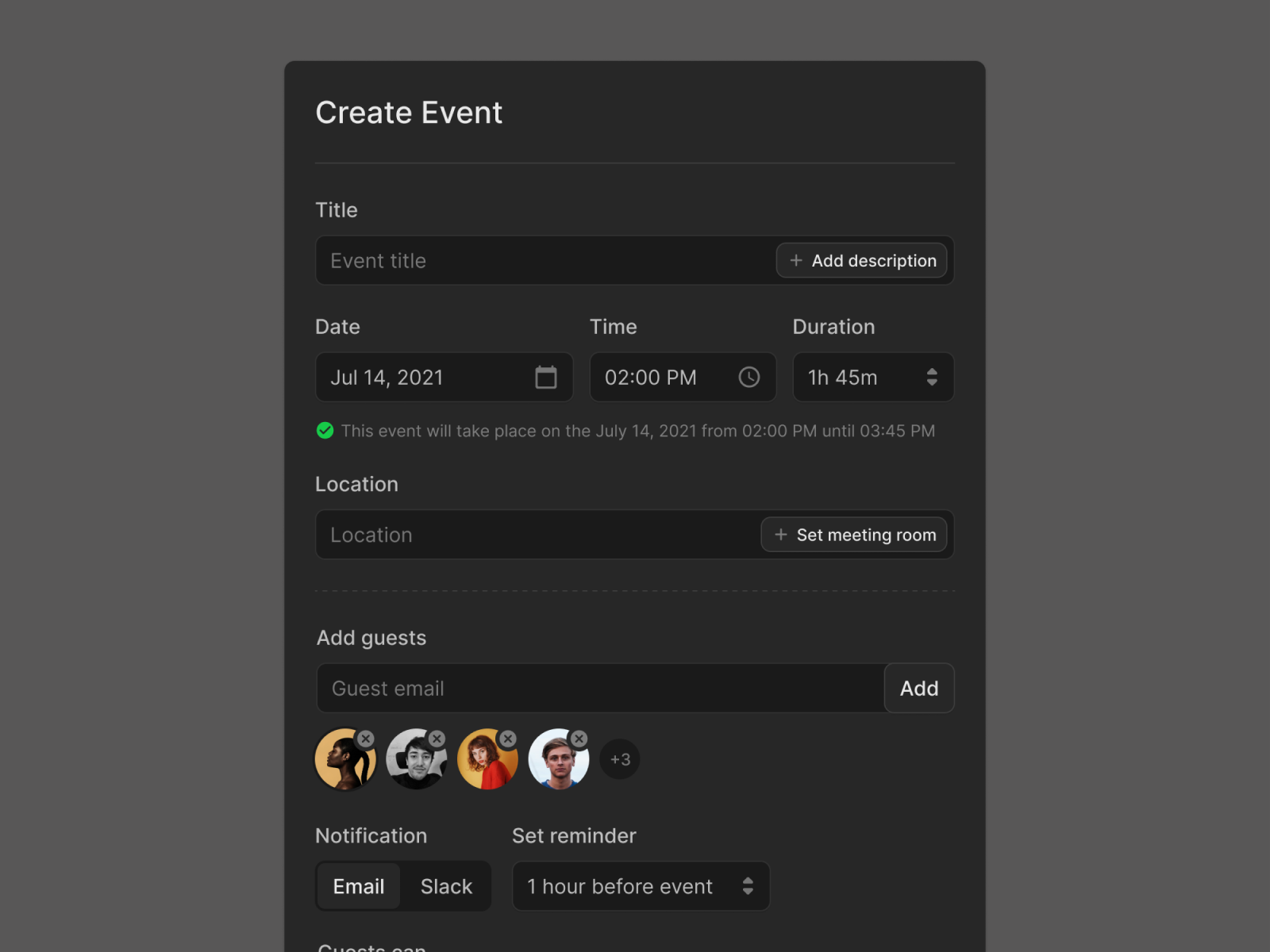 Create Event Form (Dark & Light)