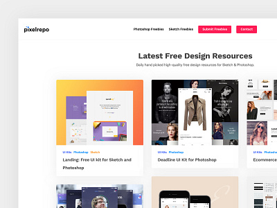 PixelRepo — Free Web & UI Design Resources clean design free high quality minimal resources sketch website