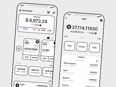 Crypto Wallet concept app crypto draft fintech flat outline uxui wallet
