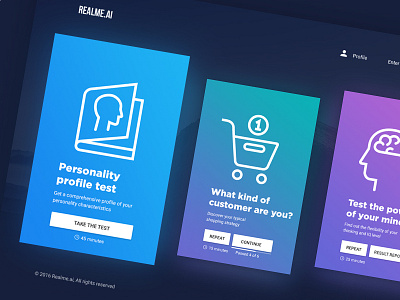 Realmy psyho test 2 gradient icons landing uxui webdesign