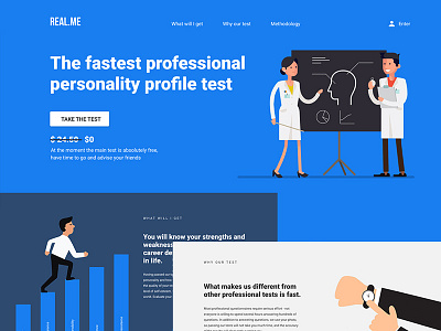 Landing for psychological test flat illustration landing psychological test uxui webdesign