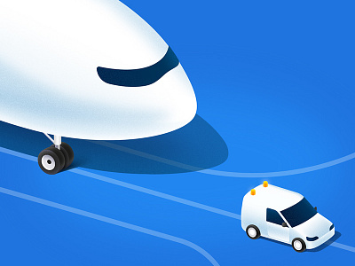 Illustration for landing airplane airport blue car illustration landing vector