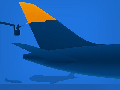 Illustration for landing airplane airport blue car illustration landing vector