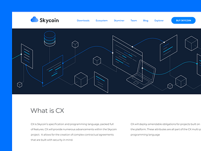 Skycoin page coding isometric landing page mining programing