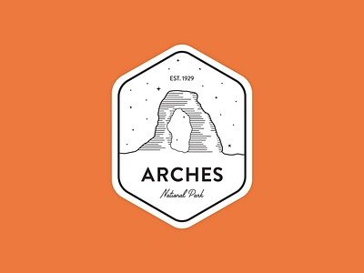 Arches National Park Badge arch arches badge black white delicate illustration line moab monoline national orange park patch rock series sky stars sticker utah