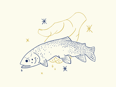 Show Your Catch droplets fish fishing hand illustration mid century procreate stars trout vintage water