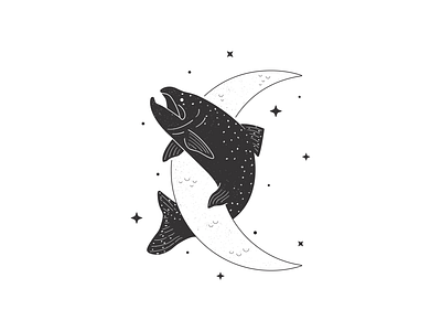 Chinook Salmon black celestial chinook crater fin fish fishing illustration moon navigation procreate salmon stars texture vintage white