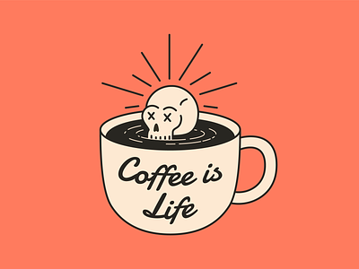 Coffee is Life beam coffee coffee is life cup dead drink illustration illustrator life line procreate rays ripple script skull vintage