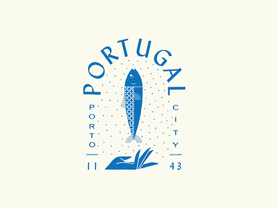 Porto badge blue city fish geometric hand illustration pattern porto portugal procreate sardine texture travel